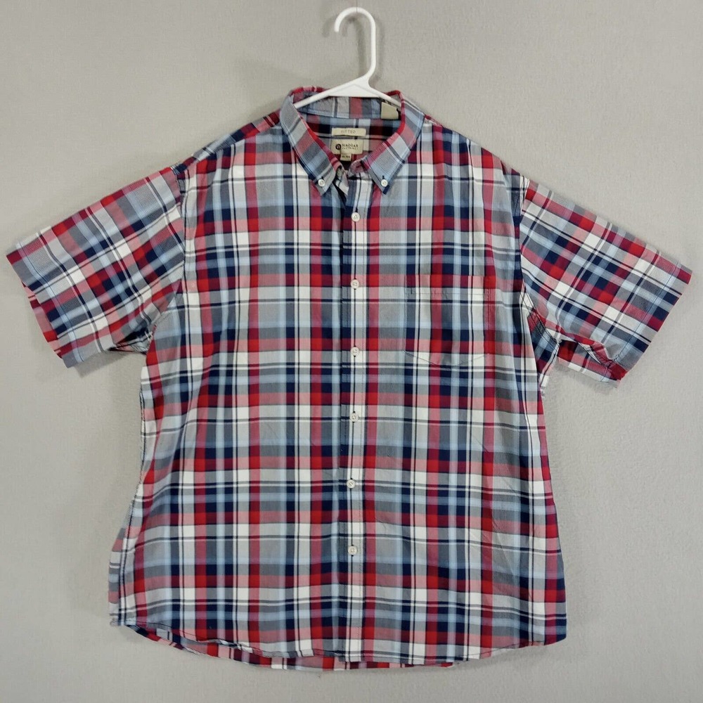 Haggar Shirt Mens XL Red Plaid Short Sleeve Button Down Lightweight Cotton Blend